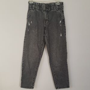 So Jeans Womens 3 High Rise Mom Jeans Distressed Gathered Waist Barrel Leg Crop